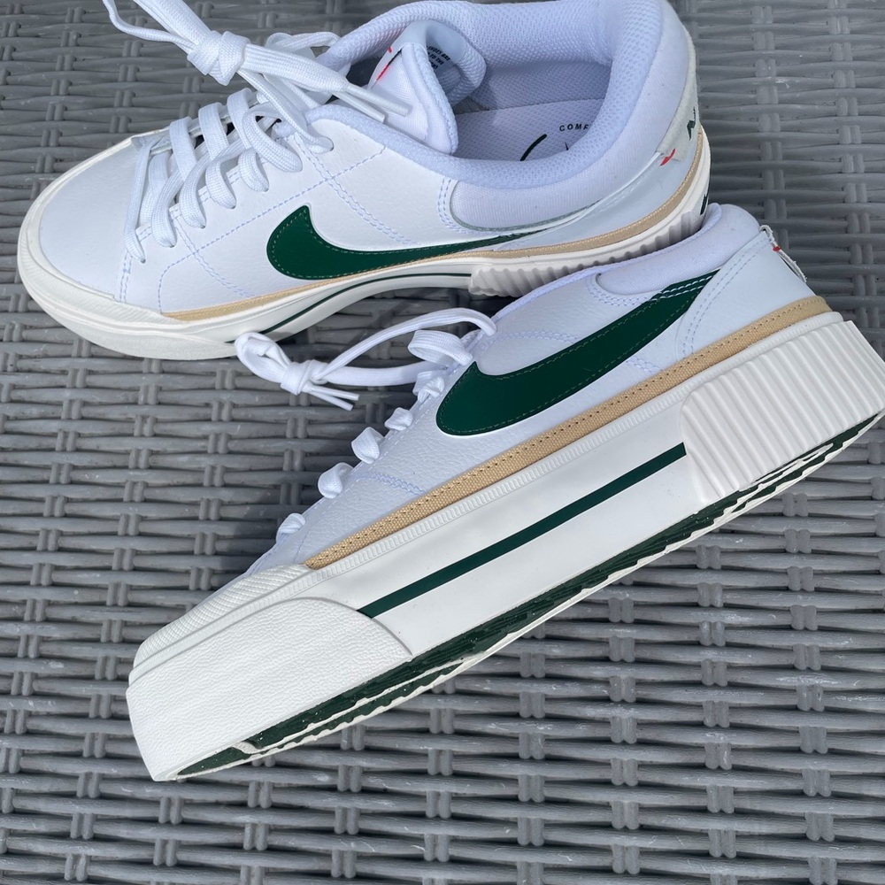 Nike White Leather Sneakers with Green and Tan Accents - Picture 3 of 5